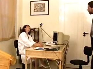 Lovely Dark Haired Medic In Sexy Milky Undergarments And Stockings